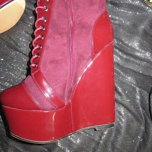 Dolls Kill Suede & Patent Leather Platform Boot Wedges Pink & Red NWT size 7 - Picture 9 of 14